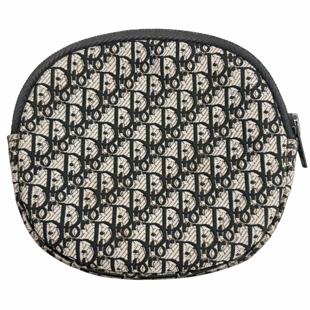 Christian Dior Vintage Trotter Monogram Oval Zip Coin Purse Pouch Black Gray - Picture 2 of 11